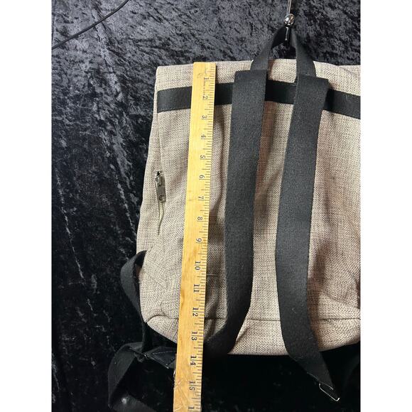 STATE Bags Roll Top Backpack – Gray with Leather Trim Map Print Lining - Picture 6 of 7